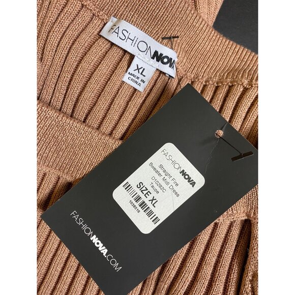 Fashion Nova XL Tan Ribbed Crossover Bodycon Midi Dress Sexy‎ Stretch Feminine - Picture 5 of 6